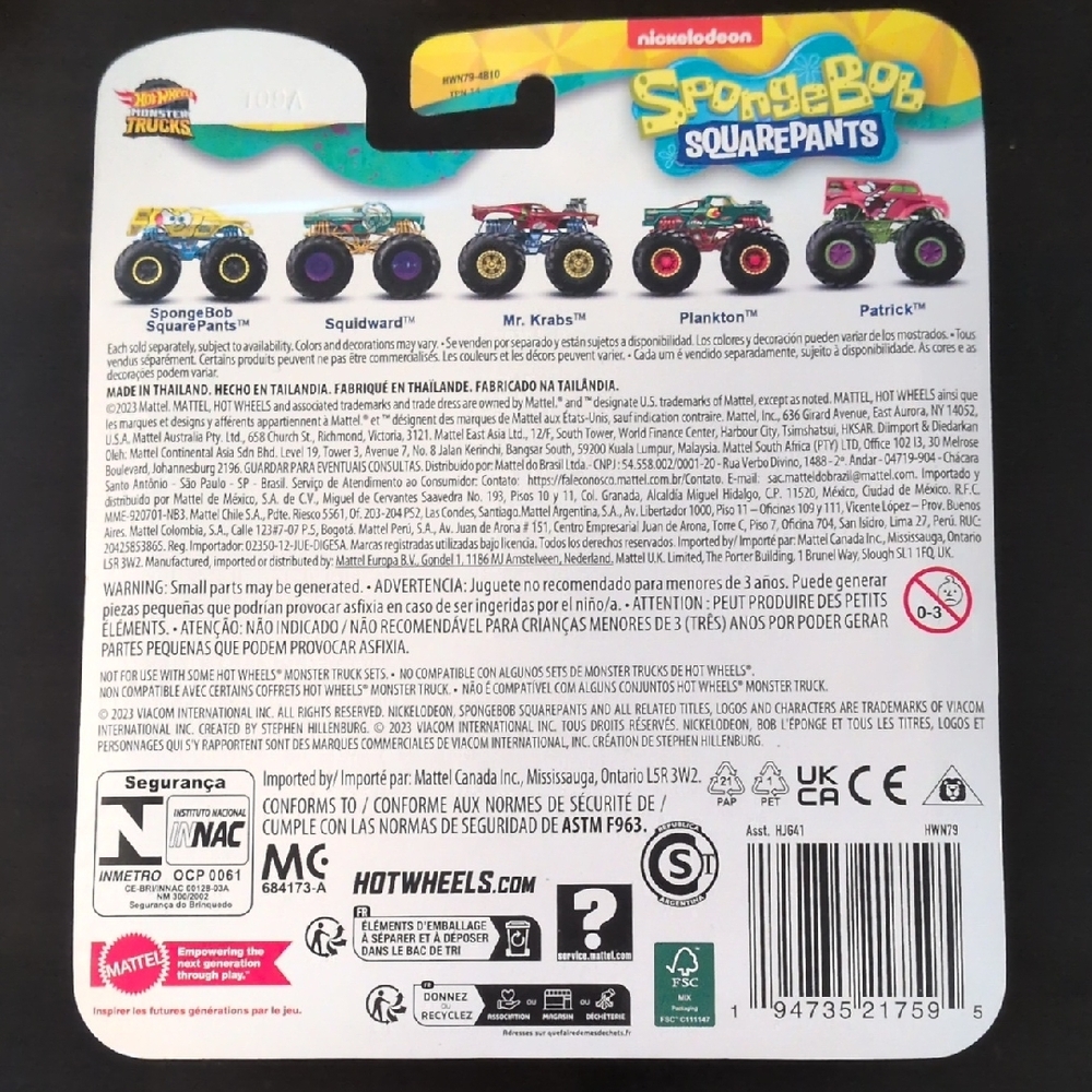 NEW SpongeBob 3 Monster Trucks Mattel Hot Wheels Plankton Mr. Krabs Squidward - Picture 6 of 6